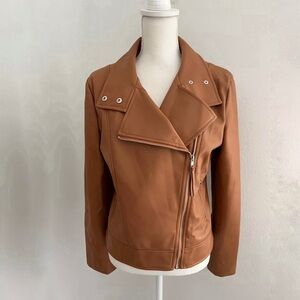 Susana Monaco Faux Leather Biker jacket in Camel Brown | Women’s Size Samll